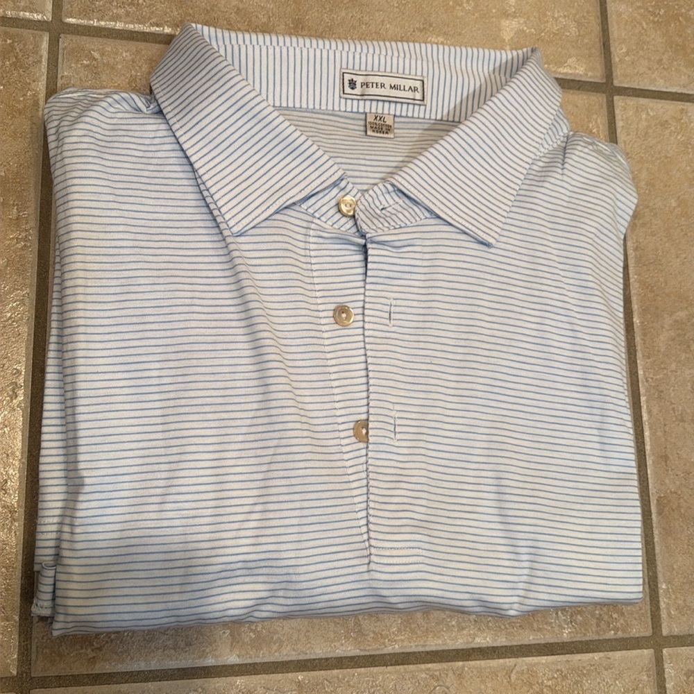 Peter Millar Men's Light Blue Stripe Polo Shirt